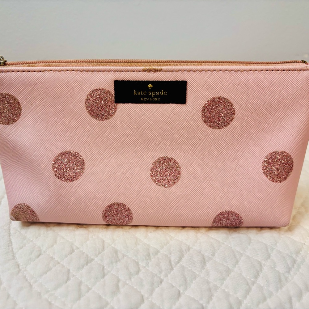 Kate Spade Pink Glitter Polka Dot Cosmetic Bag